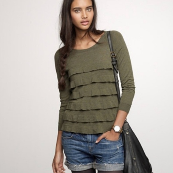 J. Crew Sweaters - J Crew Army Green Ruffle Sweater